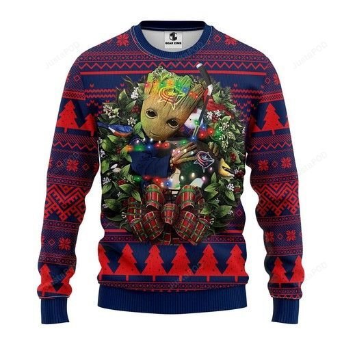 Nhl Columbus Blue Jackets Groot Hug Ugly Christmas Sweater Nhl Columbus Blue Jackets Groot Hug Ugly Christmas Sweater