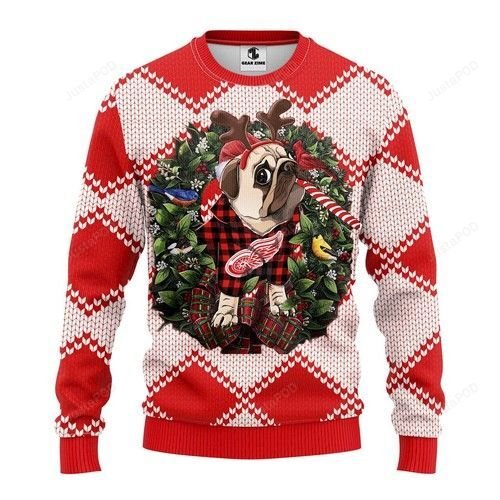 Nhl Detroit Red Wings Pug Dog Ugly Christmas Sweater Nhl Detroit Red Wings Pug Dog Ugly Christmas Sweater