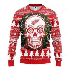 Nhl Detroit Red Wings Skull Flower Ugly Christmas Sweater
