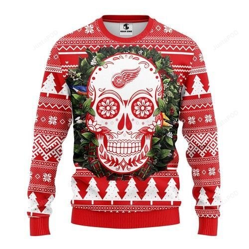 Nhl Detroit Red Wings Skull Flower Ugly Christmas Sweater Nhl Detroit Red Wings Skull Flower Ugly Christmas Sweater