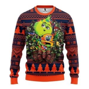 Nhl Edmonton Oilers Grinch Hug Ugly Christmas Sweater