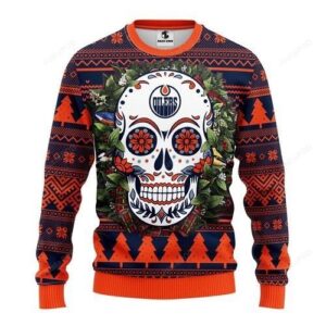 Nhl Edmonton Oilers Skull Flower Ugly Christmas Sweater
