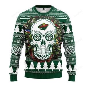 Nhl Minnesota Wild Skull Flower Ugly Christmas Sweater