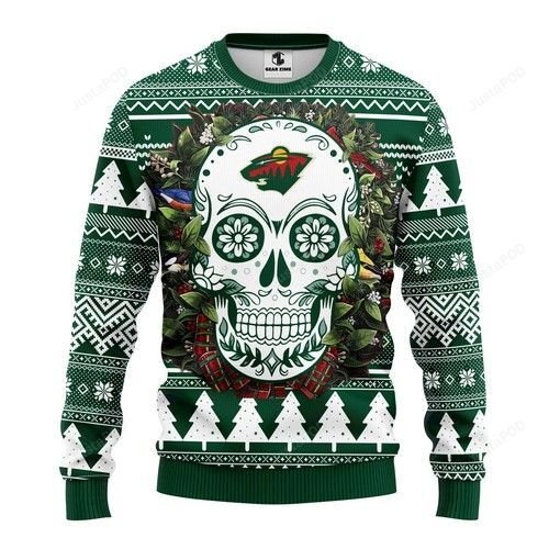 Nhl Minnesota Wild Skull Flower Ugly Christmas Sweater Nhl Minnesota Wild Skull Flower Ugly Christmas Sweater