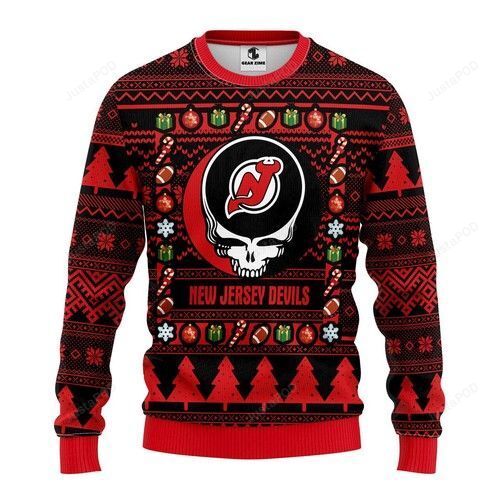 Nhl New Jersey Devils Grateful Dead Ugly Christmas Sweater Nhl New Jersey Devils Grateful Dead Ugly Christmas Sweater