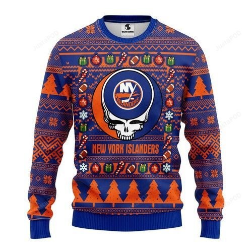 Nhl New York Islanders Grateful Dead Ugly Christmas Sweater Nhl New York Islanders Grateful Dead Ugly Christmas Sweater