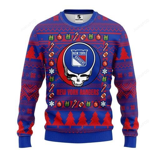 Nhl New York Rangers Grateful Dead Ugly Christmas Sweater Nhl New York Rangers Grateful Dead Ugly Christmas Sweater
