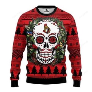 Nhl Ottawa Senators Skull Flower Ugly Christmas Sweater