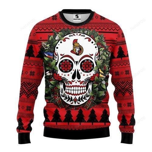 Nhl Ottawa Senators Skull Flower Ugly Christmas Sweater Nhl Ottawa Senators Skull Flower Ugly Christmas Sweater