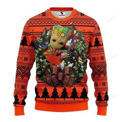 Nhl Philadelphia Flyers Groot Hug Ugly Christmas Sweater Nhl Philadelphia Flyers Groot Hug Ugly Christmas Sweater
