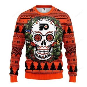 Nhl Philadelphia Flyers Skull Flower Ugly Christmas Sweater