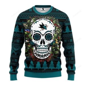 Nhl San Jose Sharks Skull Flower Ugly Christmas Sweater