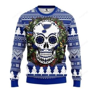 Nhl St. Louis Blues Skull Flower Ugly Christmas Sweater