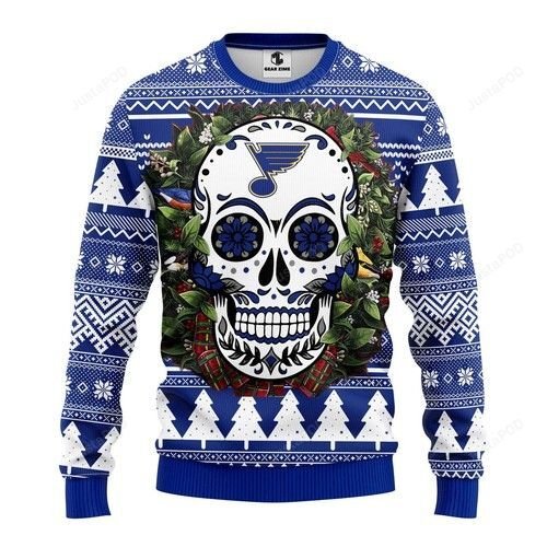 Nhl St. Louis Blues Skull Flower Ugly Christmas Sweater Nhl St. Louis Blues Skull Flower Ugly Christmas Sweater