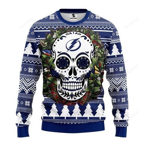 Nhl Tampa Bay Lightning Skull Flower Ugly Christmas Sweater Nhl Tampa Bay Lightning Skull Flower Ugly Christmas Sweater