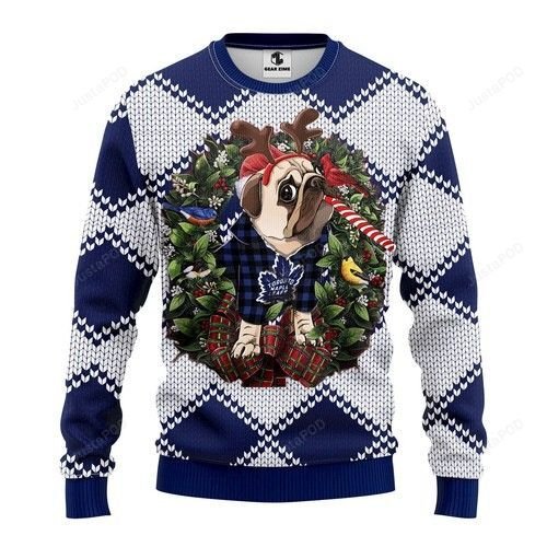 Nhl Toronto Maple Leafs Pug Dog Ugly Christmas Sweater Nhl Toronto Maple Leafs Pug Dog Ugly Christmas Sweater
