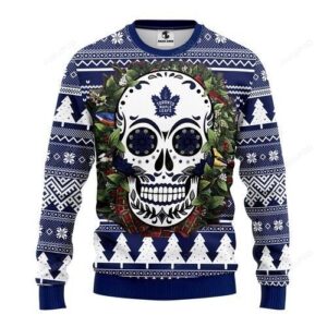 Nhl Toronto Maple Leafs Skull Flower Ugly Christmas Sweater