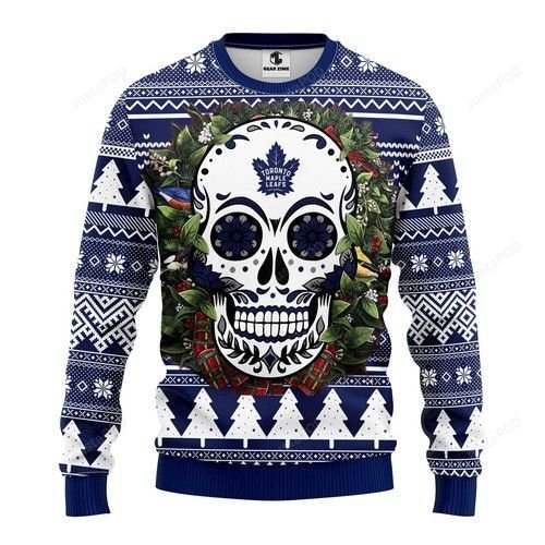 Nhl Toronto Maple Leafs Skull Flower Ugly Christmas Sweater Nhl Toronto Maple Leafs Skull Flower Ugly Christmas Sweater
