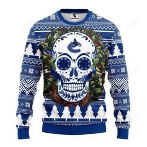 Nhl Vancouver Canucks Skull Flower Ugly Christmas Sweater