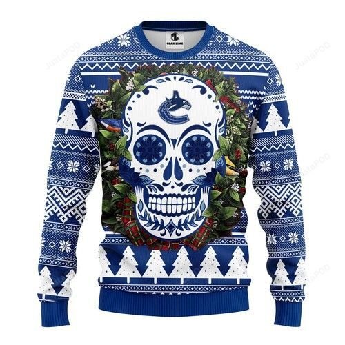 Nhl Vancouver Canucks Skull Flower Ugly Christmas Sweater Nhl Vancouver Canucks Skull Flower Ugly Christmas Sweater