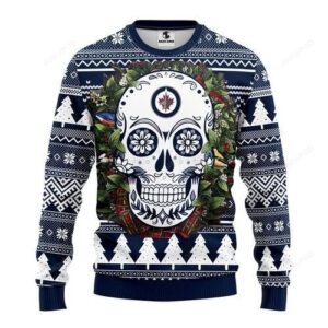 Nhl Winnipeg Jets Skull Flower Ugly Christmas Sweater
