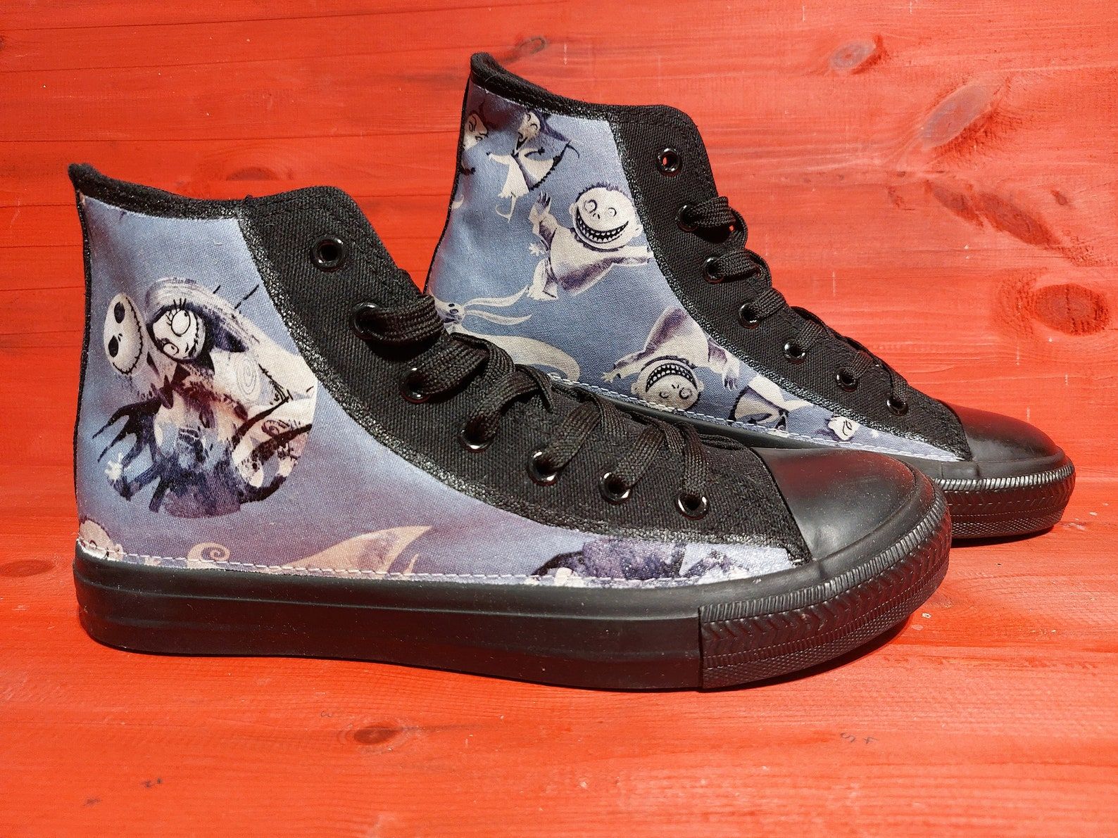 Nightmare Before Christmas Jack And Sally Blue Grey High Top Shoes Nightmare Before Christmas Jack And Sally Blue Grey High Top Shoes