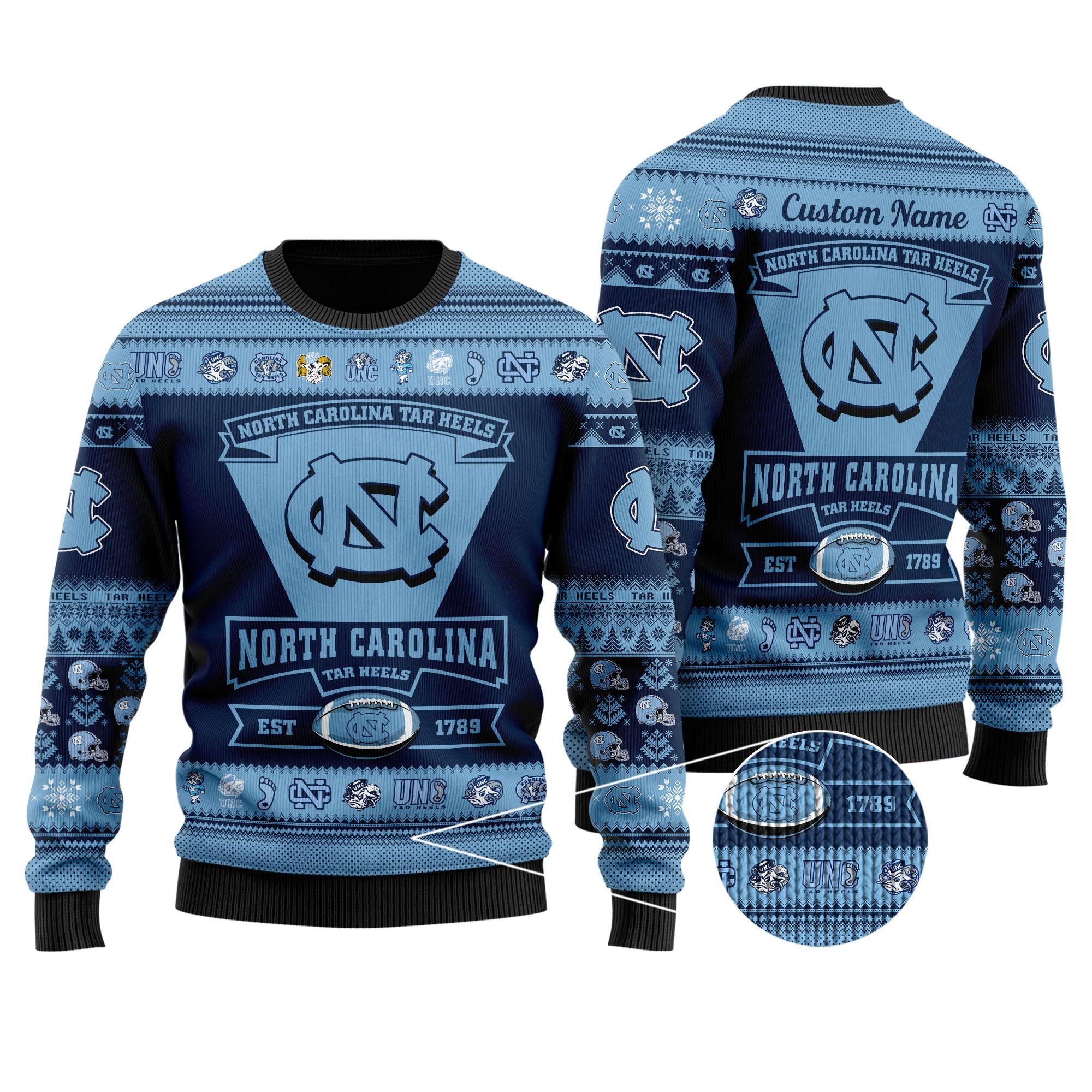 North Carolina Tar Heels Football Team Logo Personalized Ugly Christmas Sweater North Carolina Tar Heels Football Team Logo Personalized Ugly Christmas Sweater