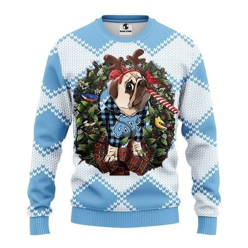 North Carolina Tar Heels Pug Dog Ugly Christmas Sweater North Carolina Tar Heels Pug Dog Ugly Christmas Sweater