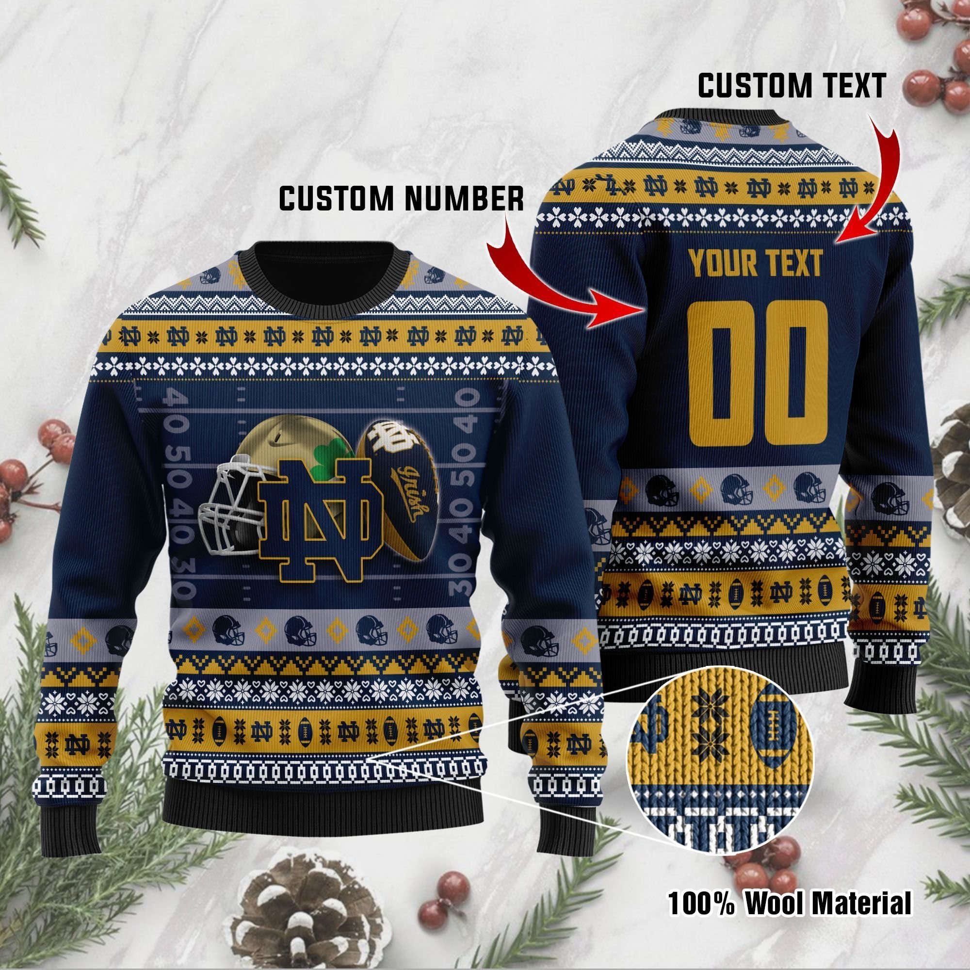Notre Dame Fighting Irish Custom Name & Number Personalized Ugly Christmas Sweater Notre Dame Fighting Irish Custom Name & Number Personalized Ugly Christmas Sweater