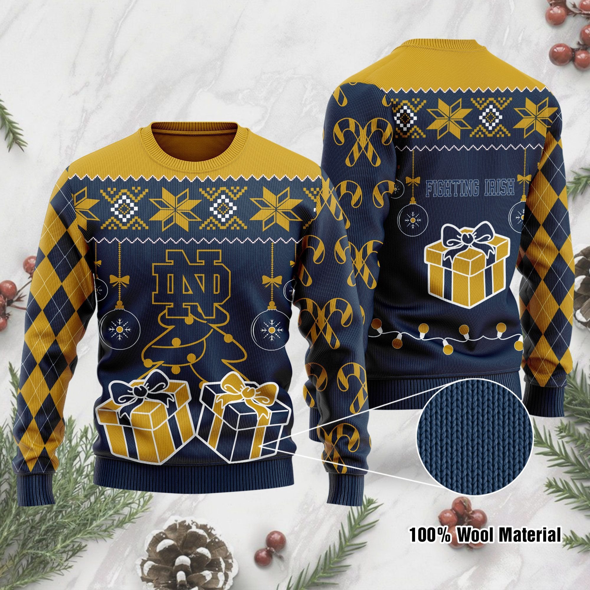 Notre Dame Fighting Irish Funny Ugly Christmas Sweater Notre Dame Fighting Irish Funny Ugly Christmas Sweater