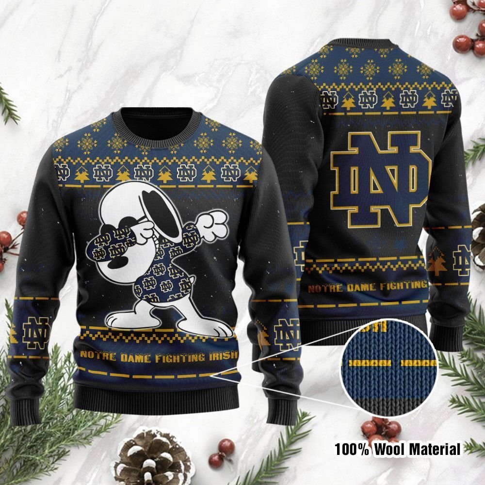 Notre Dame Fighting Irish Snoopy Dabbing Ugly Christmas Sweater Notre Dame Fighting Irish Snoopy Dabbing Ugly Christmas Sweater