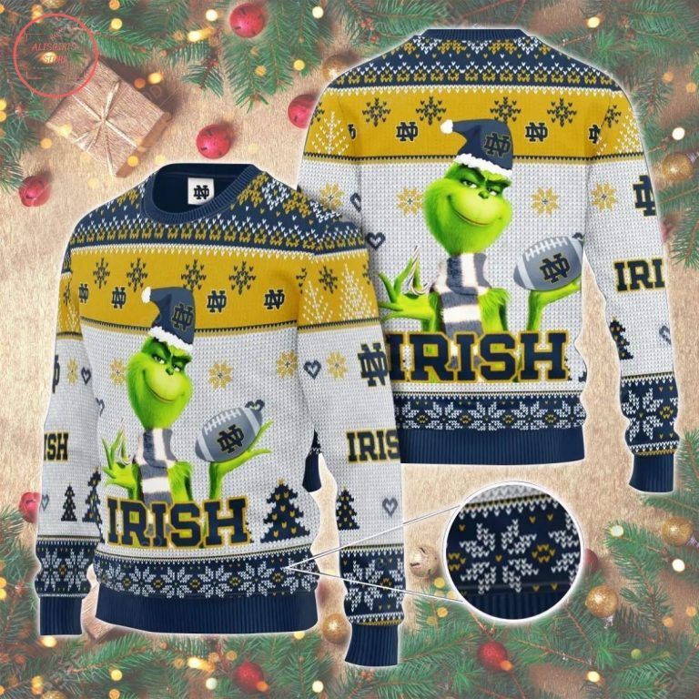 Notre Dame Fighting Irish The Grinch Ugly Christmas Sweater Notre Dame Fighting Irish The Grinch Ugly Christmas Sweater