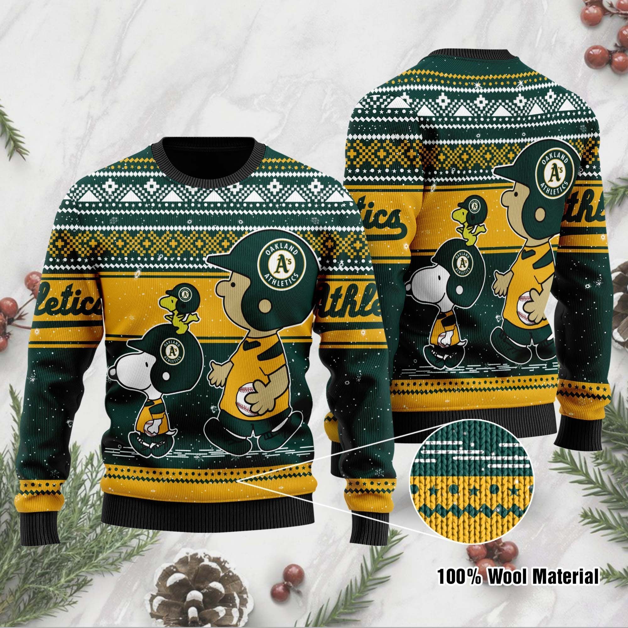 Oakland Athletics Charlie Brown Snoopy Wear Football Jersey Ugly Christmas Sweater Oakland Athletics Charlie Brown Snoopy Wear Football Jersey Ugly Christmas Sweater