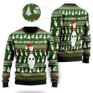 Oh Bowly Night With Christmas Patterns For Bowling And Sport Lovers Ugly Christmas Sweater