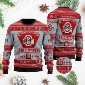 Ohio State Buckeyes Football Team Logo Personalized Ugly Christmas Sweater