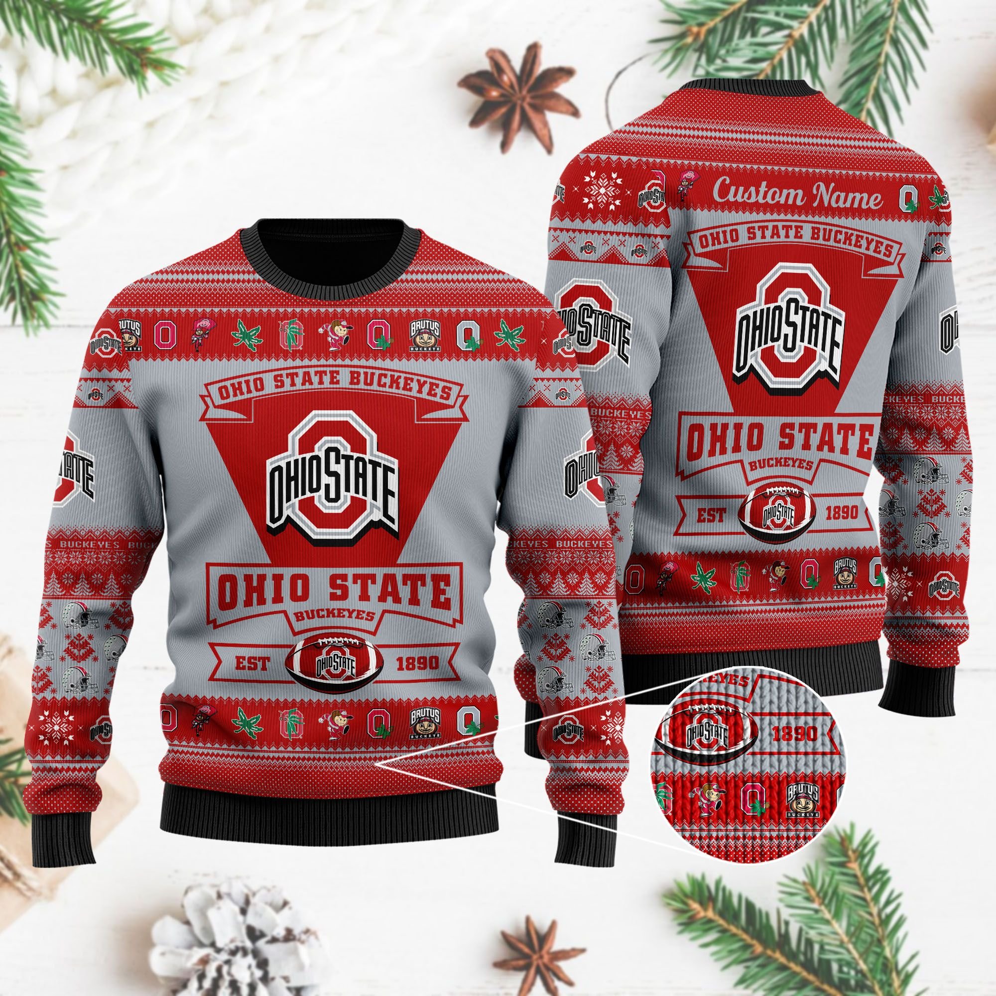 Ohio State Buckeyes Football Team Logo Personalized Ugly Christmas Sweater Ohio State Buckeyes Football Team Logo Personalized Ugly Christmas Sweater