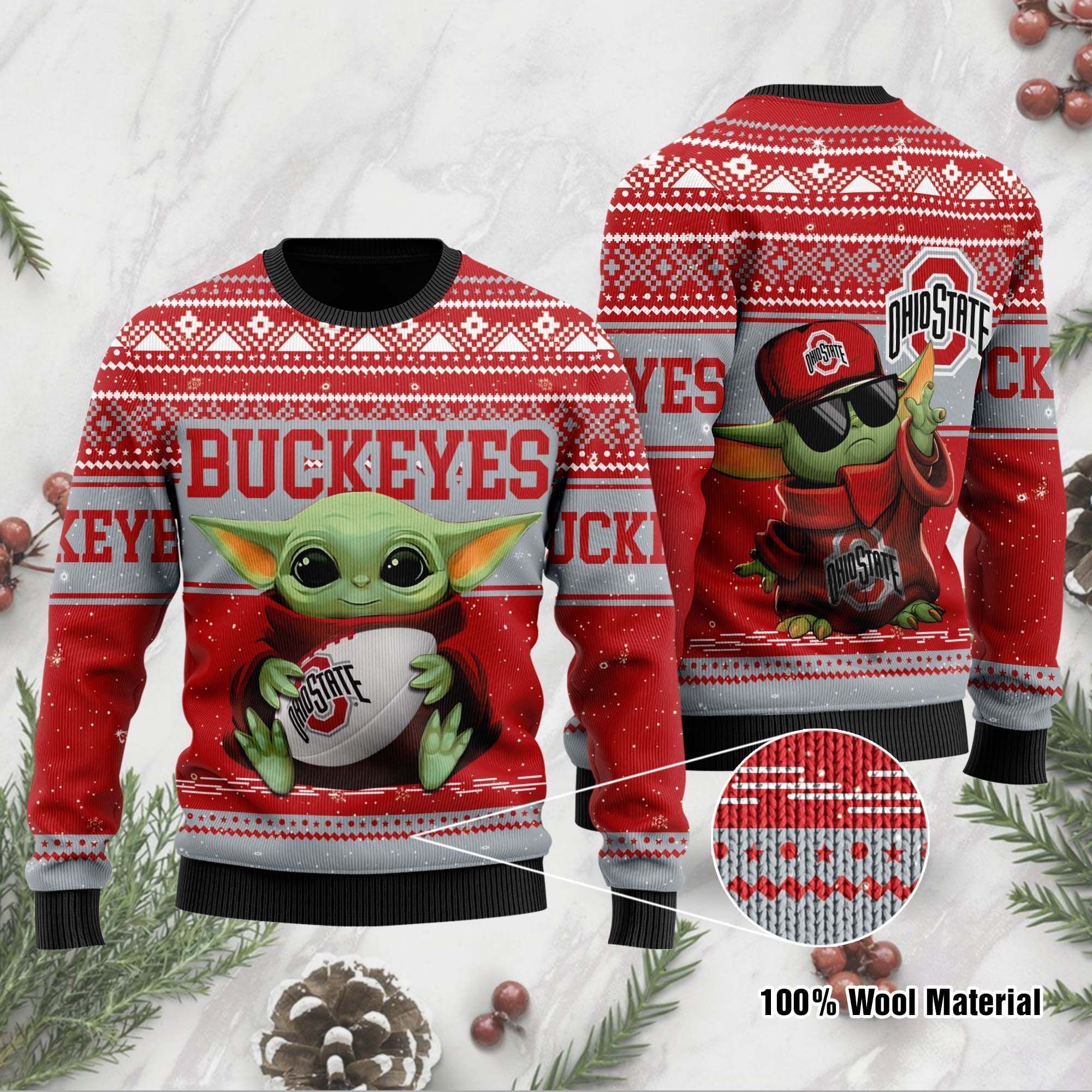 Ohio State Buckeyes Grogu Baby Yoda Hug Logo Ugly Christmas Sweater Ohio State Buckeyes Grogu Baby Yoda Hug Logo Ugly Christmas Sweater