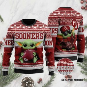 Oklahoma Sooners Grogu Baby Yoda Hug Logo Ugly Christmas Sweater