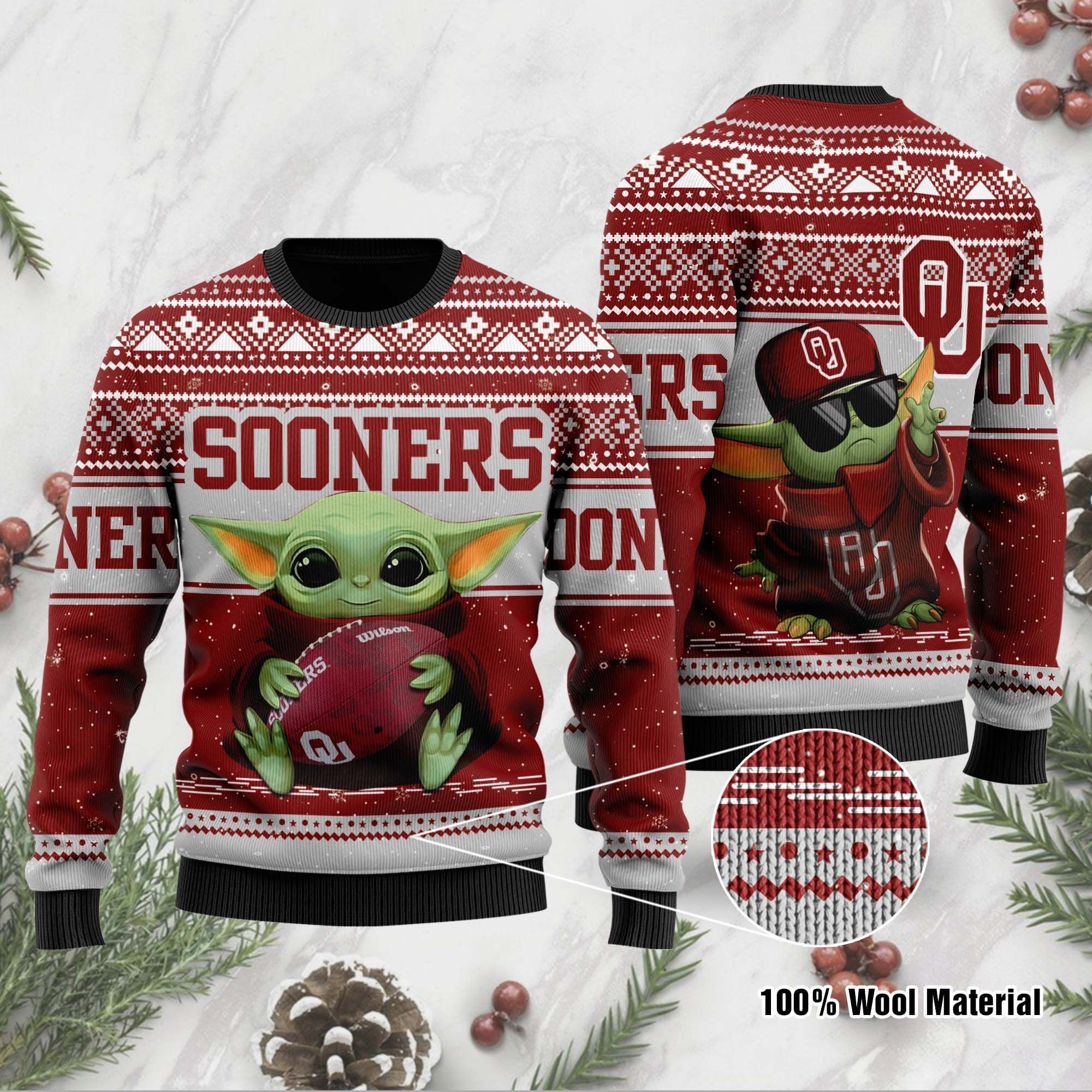 Oklahoma Sooners Grogu Baby Yoda Hug Logo Ugly Christmas Sweater Oklahoma Sooners Grogu Baby Yoda Hug Logo Ugly Christmas Sweater