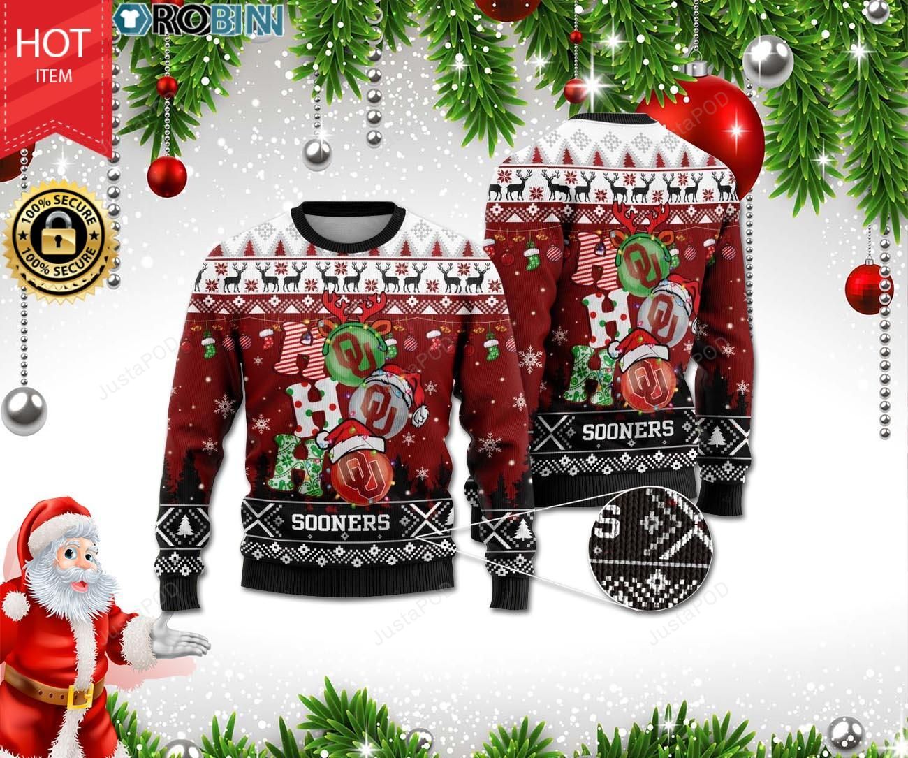 Oklahoma Sooners Ho Ho Ho 3D Print Christmas Wool Sweater Oklahoma Sooners Ho Ho Ho 3D Print Christmas Wool Sweater