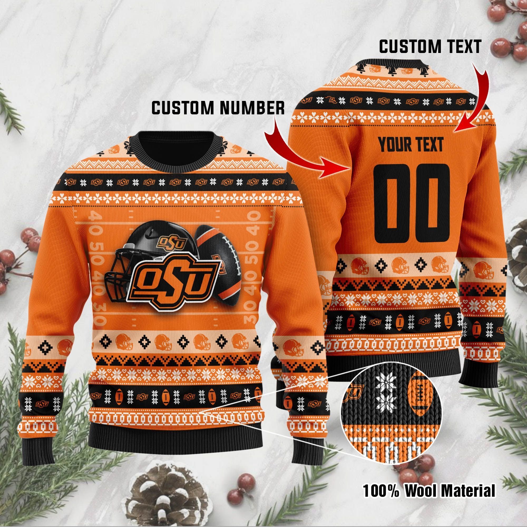 Oklahoma State Cowboys Custom Name & Number Personalized Ugly Christmas Sweater Oklahoma State Cowboys Custom Name & Number Personalized Ugly Christmas Sweater