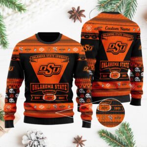 Oklahoma State Cowboys Football Team Logo Personalized Ugly Christmas Sweater