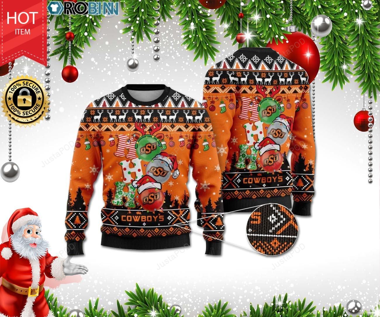 Oklahoma State Cowboys Ho Ho Ho 3D Print Christmas Wool Sweater Oklahoma State Cowboys Ho Ho Ho 3D Print Christmas Wool Sweater