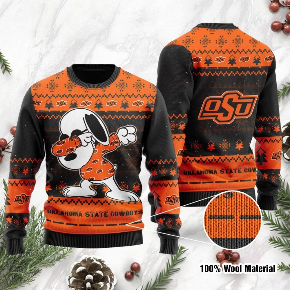 Oklahoma State Cowboys Snoopy Dabbing Ugly Christmas Sweater Oklahoma State Cowboys Snoopy Dabbing Ugly Christmas Sweater