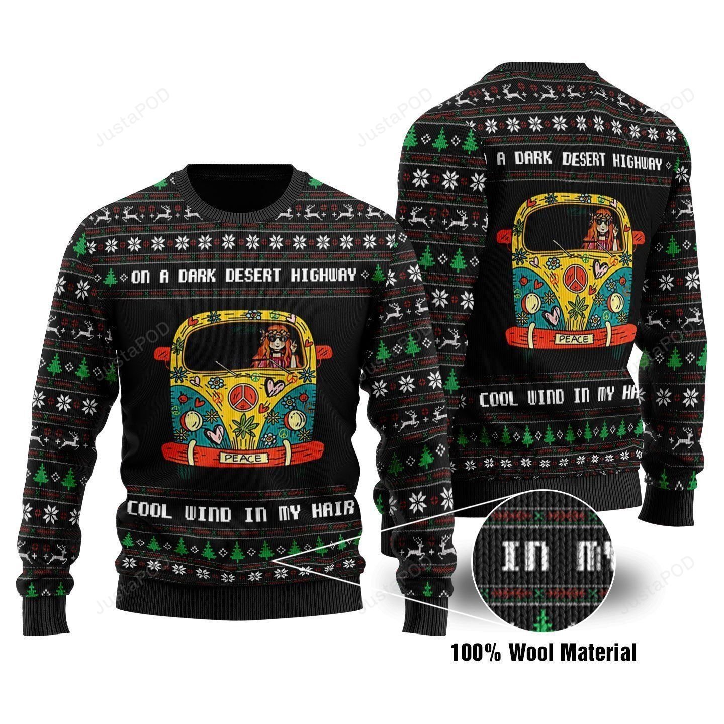 On A Dark Desert Highway Cool Wind In My Hair Girl On Car Ugly Christmas Sweater On A Dark Desert Highway Cool Wind In My Hair Girl On Car Ugly Christmas Sweater