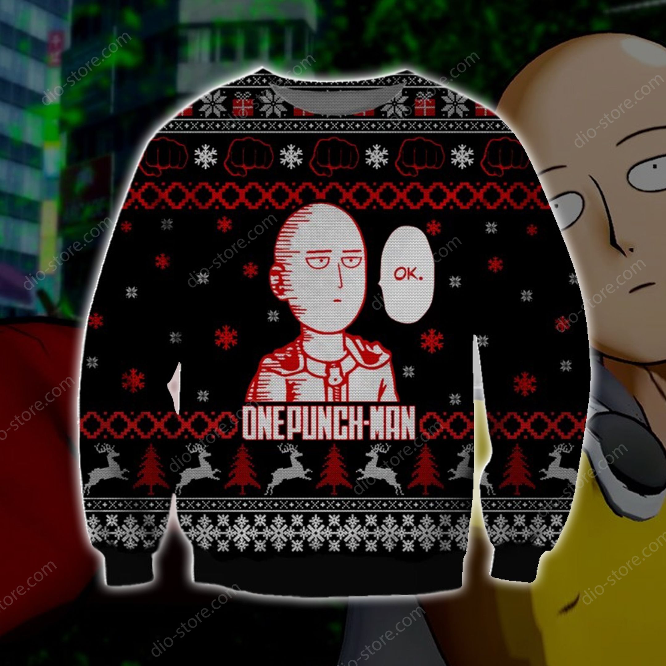 One Punch Man Knitting Pattern For Unisex Ugly Christmas Sweater One Punch Man Knitting Pattern For Unisex Ugly Christmas Sweater