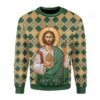 Orange And Green Rhombus Pattern Saint Jude Portrait Of Jesus Christmas For Unisex Ugly Christmas Sweater