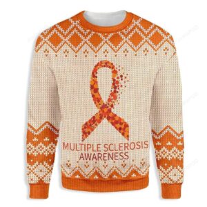 Orange Ribbon Multiple Sclerosis Awareness Ugly Christmas Sweater