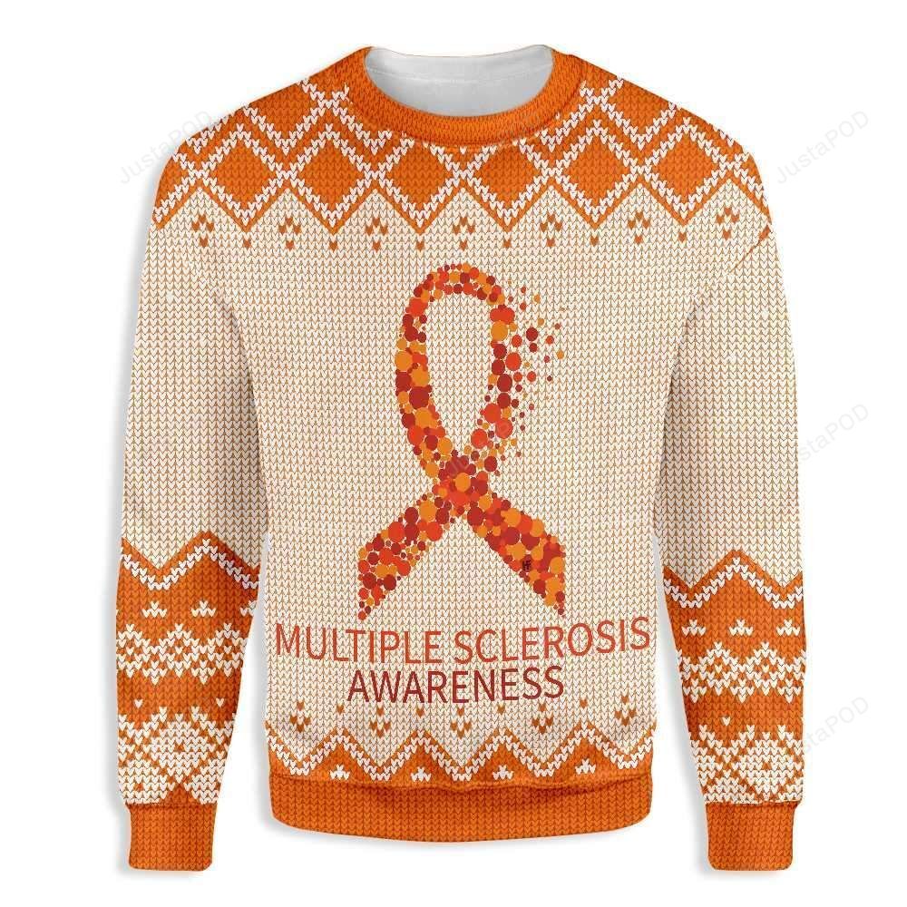 Orange Ribbon Multiple Sclerosis Awareness Ugly Christmas Sweater Orange Ribbon Multiple Sclerosis Awareness Ugly Christmas Sweater