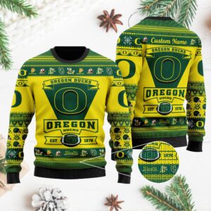 Oregon Ducks Football Team Logo Custom Name Personalized Ugly Christmas Sweater